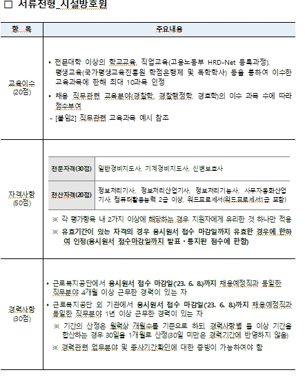 시설방호원 서류전형 공고문