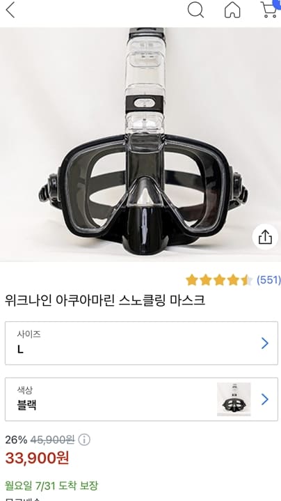 위크나인 아쿠아마린 스노클링 마스크