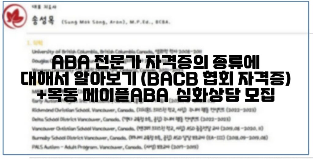 ABA 전문가 자격증의 종류에 대해서 알아보기 (BACB 협회 자격증) +목동 메이플ABA 