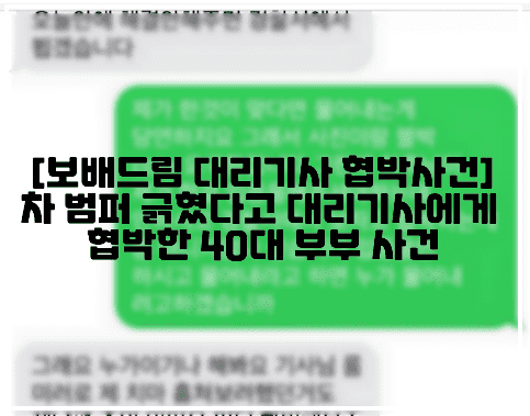 [보배드림 대리기사 협박 사건] 보배드림에 40대 부부가 차 범퍼가 긁혔다고 대리기사에게 문자 협박한 사건 올라왔다 (+보배드림 글 링크, 문자 사진, 사건 정리, 보배드림 대리기사 협박, 보배드림 대리기사 문자, 보배드림 차 범퍼가 긁혔다고 대리기사에게 문자보낸 아줌마, 보배드림 대리기사 룸미러로 치마 봤다고 주장하는 아줌마, 대리기사 사건, 보배드림 대리기사 사건, 사건사진)